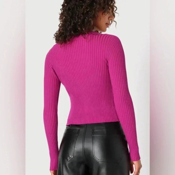 Lulus Elevated Vibes Magenta Ribbed Long Sleeve Sweater Top - Picture 3 of 5